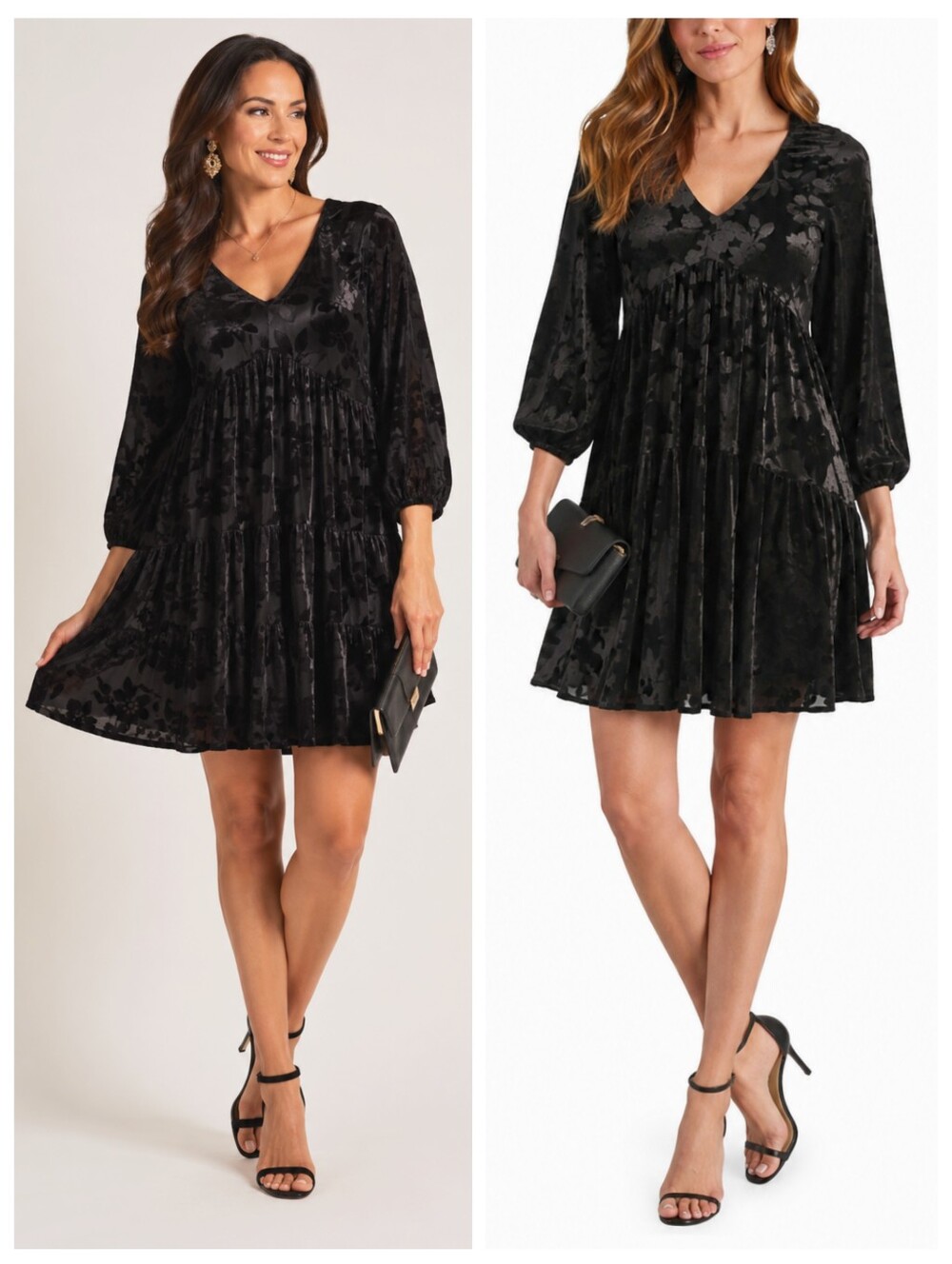 TAYLOR Velvet Burnout Tiered Babydoll Dress | Romantic Cocktail & Wedding Guest